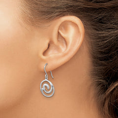 Sterling Silver Rhodium-Plated Polished and Brushed Double Wave Dangle Earrings