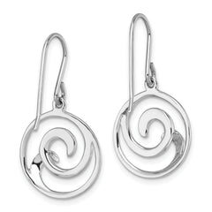 Sterling Silver Rhodium-Plated Polished and Brushed Double Wave Dangle Earrings