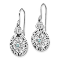 Sterling Silver Rhodium-Plated Polished CZ Compass Dangle Earrings