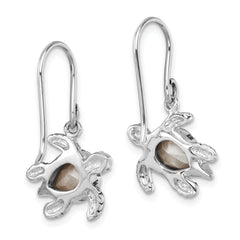 Sterling Silver Rhodium-plated Polished and Antiqued Blue Crystal Turtle Dangle Earrings
