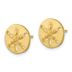 Sterling Silver Rhodium-plated Brushed and Polished Gold-tone Sand Dollar Post Earrings