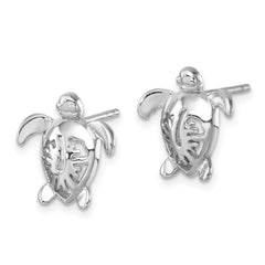 Sterling Silver Rhodium-Plated Polished Flower Back Turtle Post Earrings