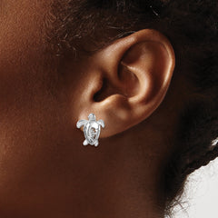 Sterling Silver Rhodium-Plated Polished Flower Back Turtle Post Earrings