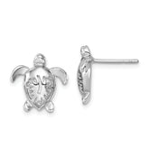 Sterling Silver Rhodium-Plated Polished Flower Back Turtle Post Earrings