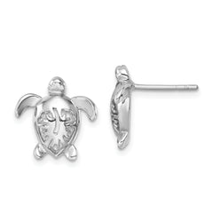 Sterling Silver Rhodium-Plated Polished Flower Back Turtle Post Earrings