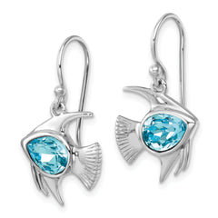 Sterling Silver Rhodium-plated Polished Blue Crystal Angel Fish Dangle Earr