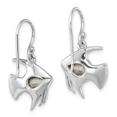 Sterling Silver Rhodium-plated Polished Blue Crystal Angel Fish Dangle Earr