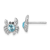 Sterling Silver Rhodium-plated Polished Blue Crystal Crab Post Earrings