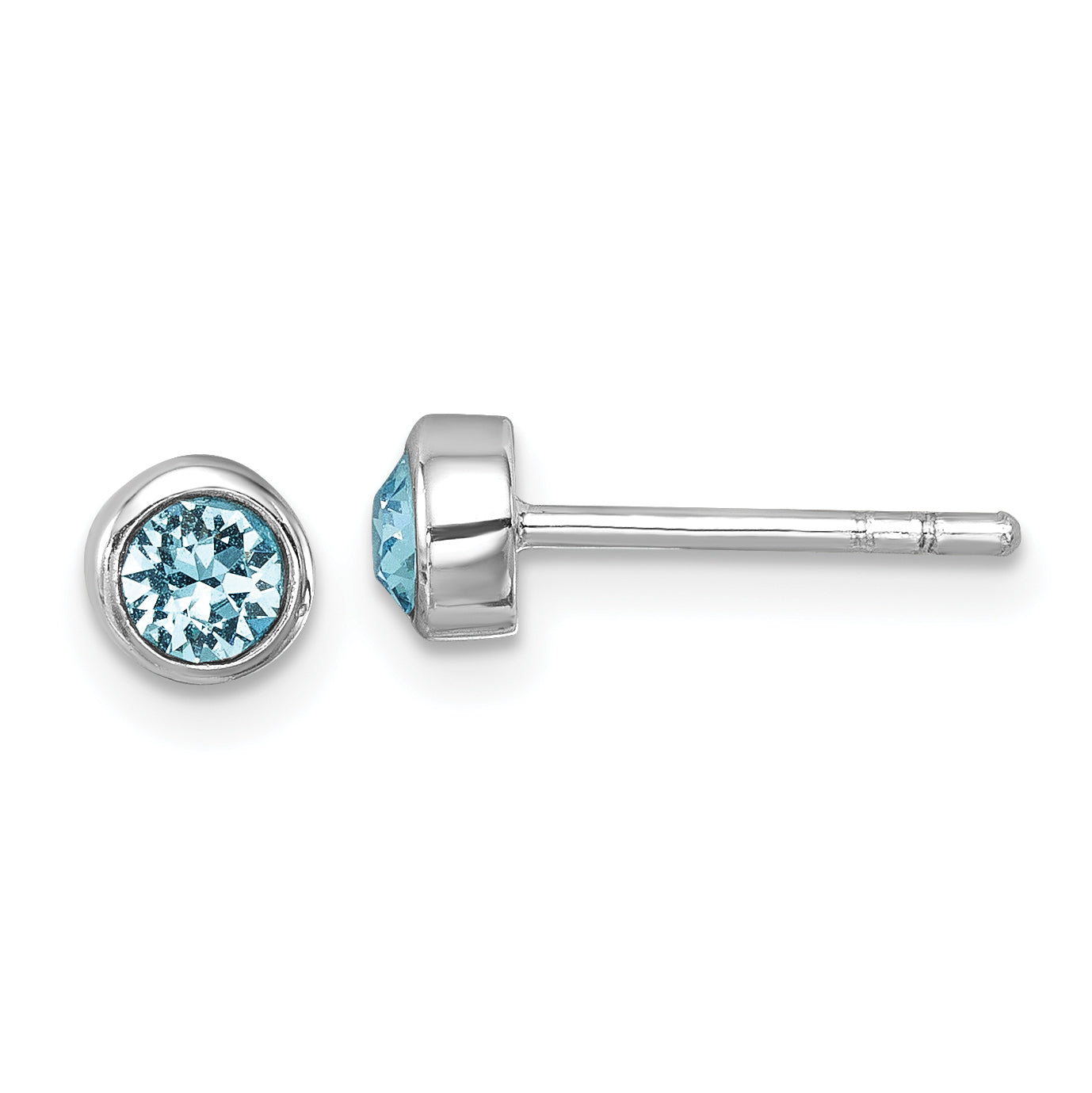Sterling Silver Rhodium-Plated Polished Blue Crystal 3.5mm Post Earrings