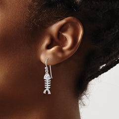 Sterling Silver Rhodium-plated Polished Crystal Eye Bonefish Dangle Earring