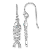 Sterling Silver Rhodium-plated Polished Crystal Eye Bonefish Dangle Earring