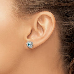 Sterling Silver Rhodium-Plated Polished Blue Crystal Sun Post Earrings