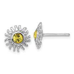 Sterling Silver Rhodium-Plated Polished Yellow Crystal Sun Post Earrings