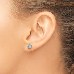 Sterling Silver Rhodium-Plated Polished Blue Crystal Inlay Tiny Turtle Post Earrings