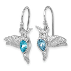 Sterling Silver Rhodium-plated Polished Crystal Inlay Hummingbird Dangle Earrings