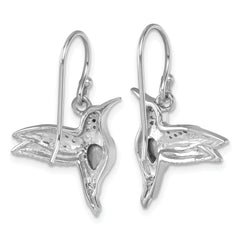 Sterling Silver Rhodium-plated Polished Crystal Inlay Hummingbird Dangle Earrings