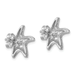 Sterling Silver Rhodium-Plated Polished and Textured Crystal Starfish Post Earrings