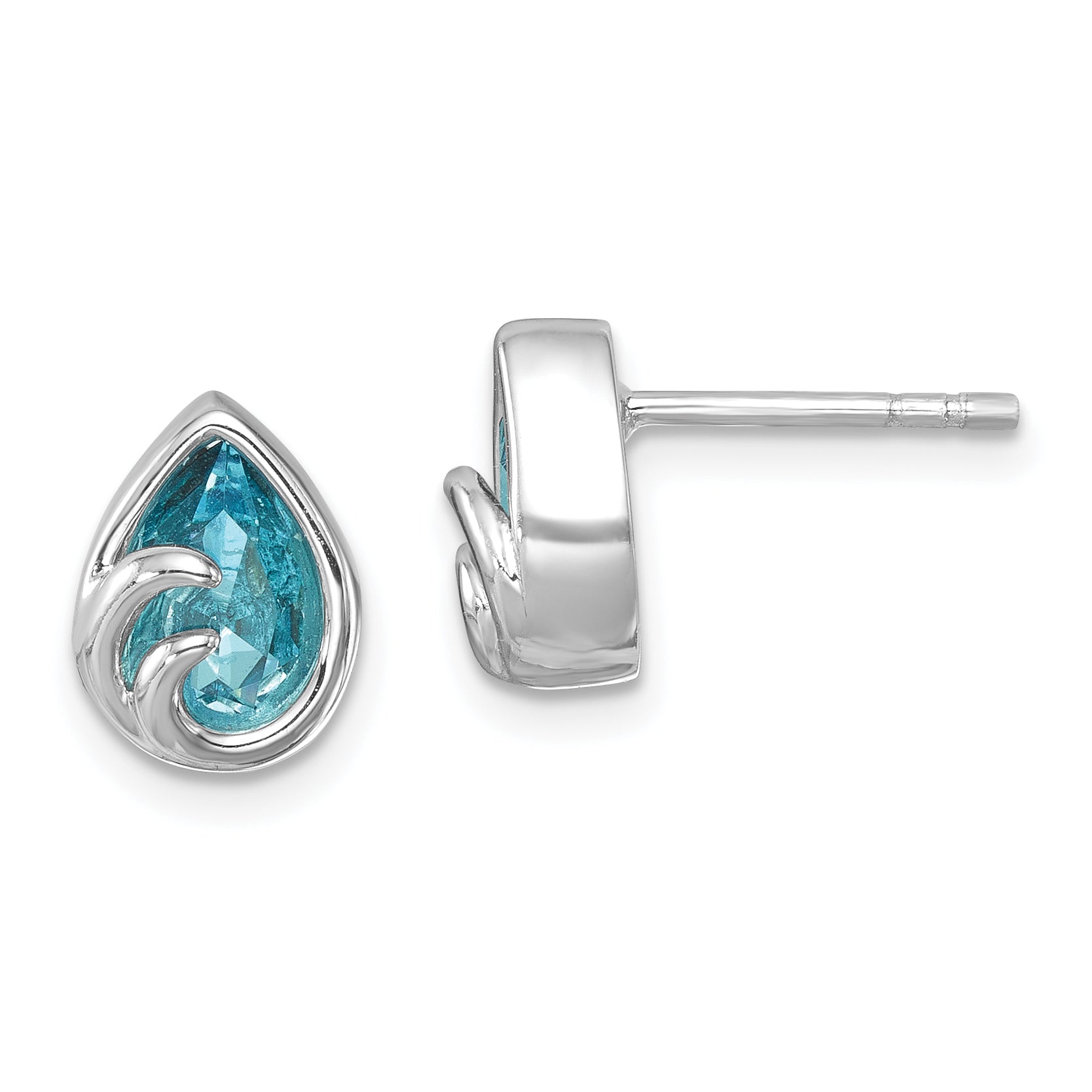 Sterling Silver Rhodium-Plated Polished Crystal Wave Post Earrings