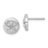 Sterling Silver Rhodium-Plated Textured Crystal Sand Dollar Post Earrings