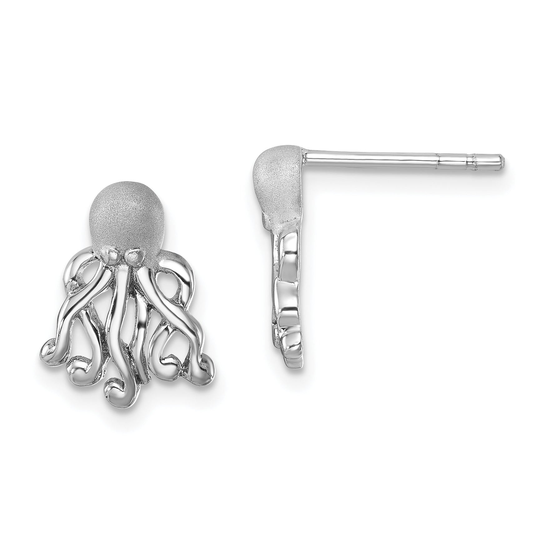 Sterling Silver Rhodium-plated Polished Octopus Post Earrings