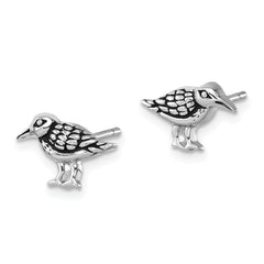 Sterling Silver Rhodium-plated Antiqued Sandpiper Post Earrings