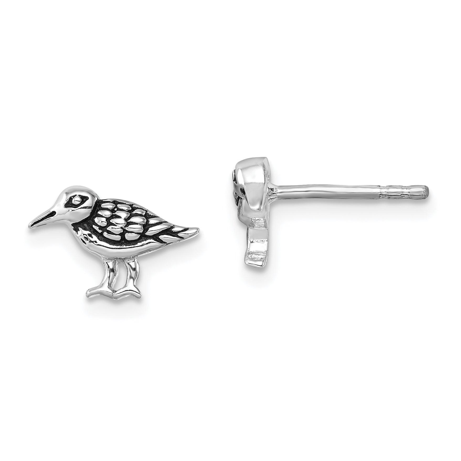 Sterling Silver Rhodium-plated Antiqued Sandpiper Post Earrings