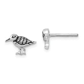 Sterling Silver Rhodium-plated Antiqued Sandpiper Post Earrings