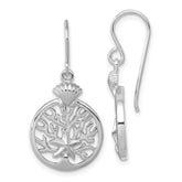 Sterling Silver Rhodium-plated Polished Starfish and Scallop Shell Reef Dangle Earring