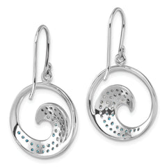 Sterling Silver Rhodium-Plated Polished CZ Wave Dangle Earrings