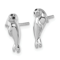 Sterling Silver Rhodium-plated Polished CZ Eye Harbor Seal Post Earrings