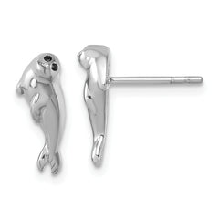 Sterling Silver Rhodium-plated Polished CZ Eye Harbor Seal Post Earrings