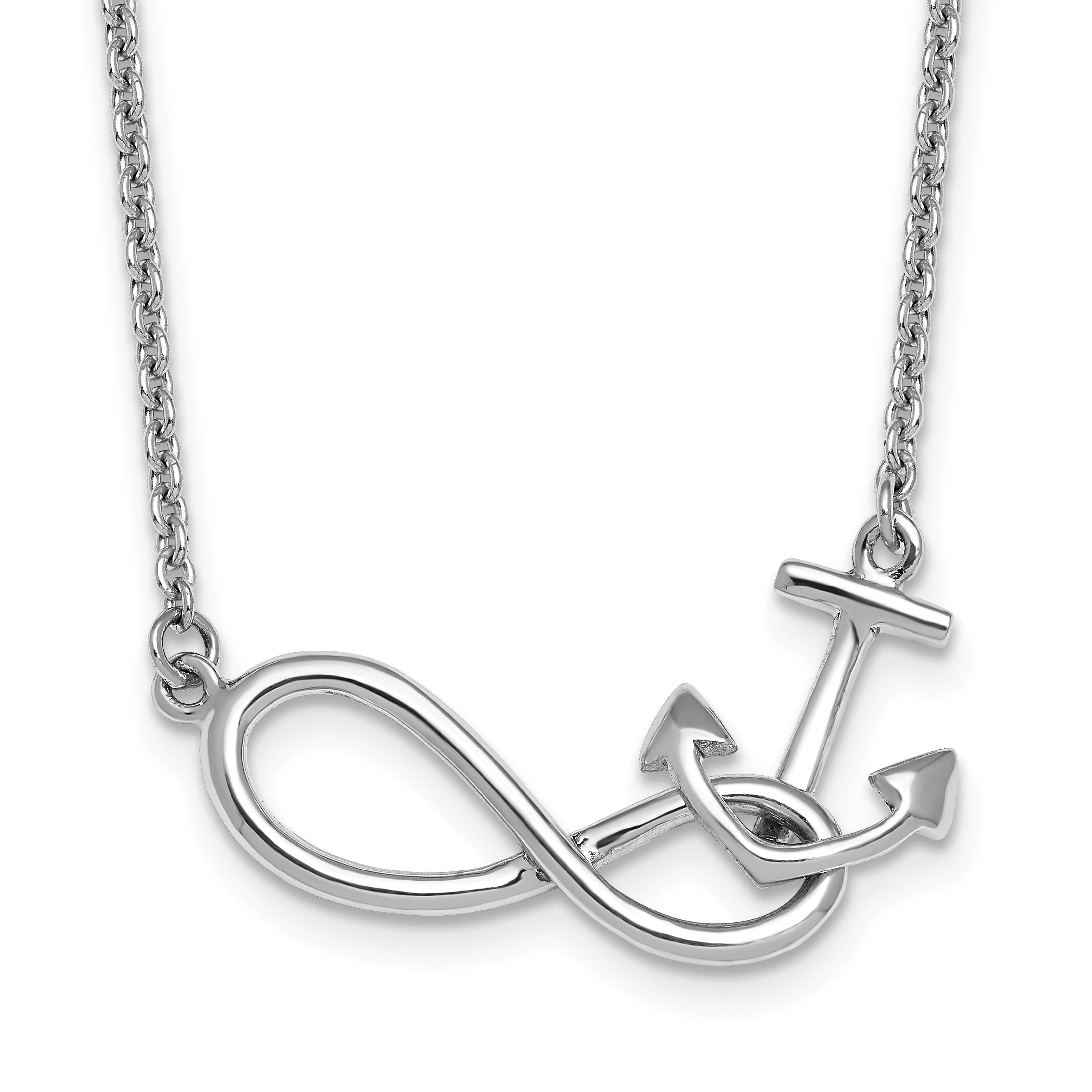 Sterling Silver Rhodium-Rhodium-Plated Polished Anchor and Eternity Symbol 17 inch with a 1 inch extention Necklace