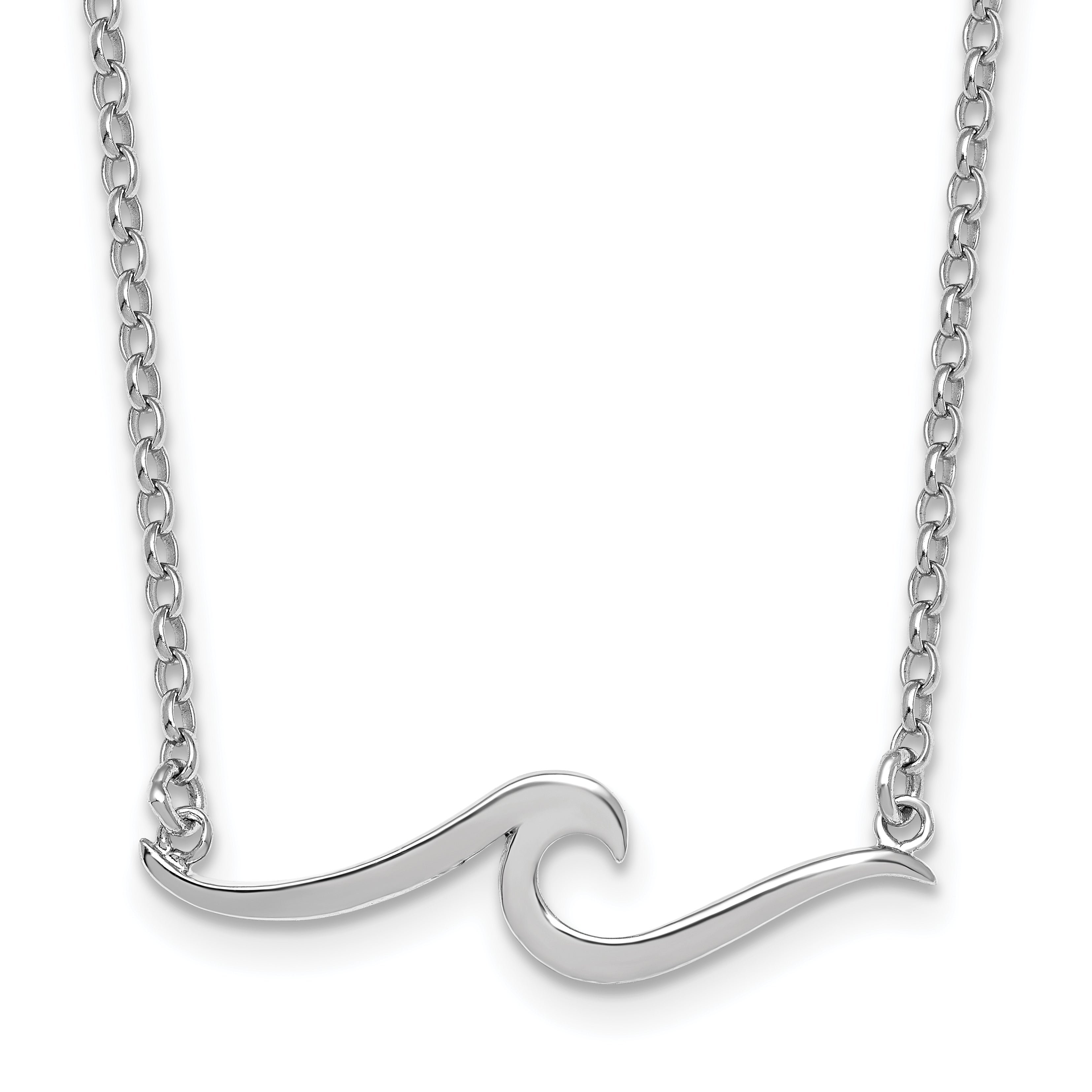 Sterling Silver Rhodium-Rhodium-Plated Polished Wave 16 inch with a 2 inch extention Necklace