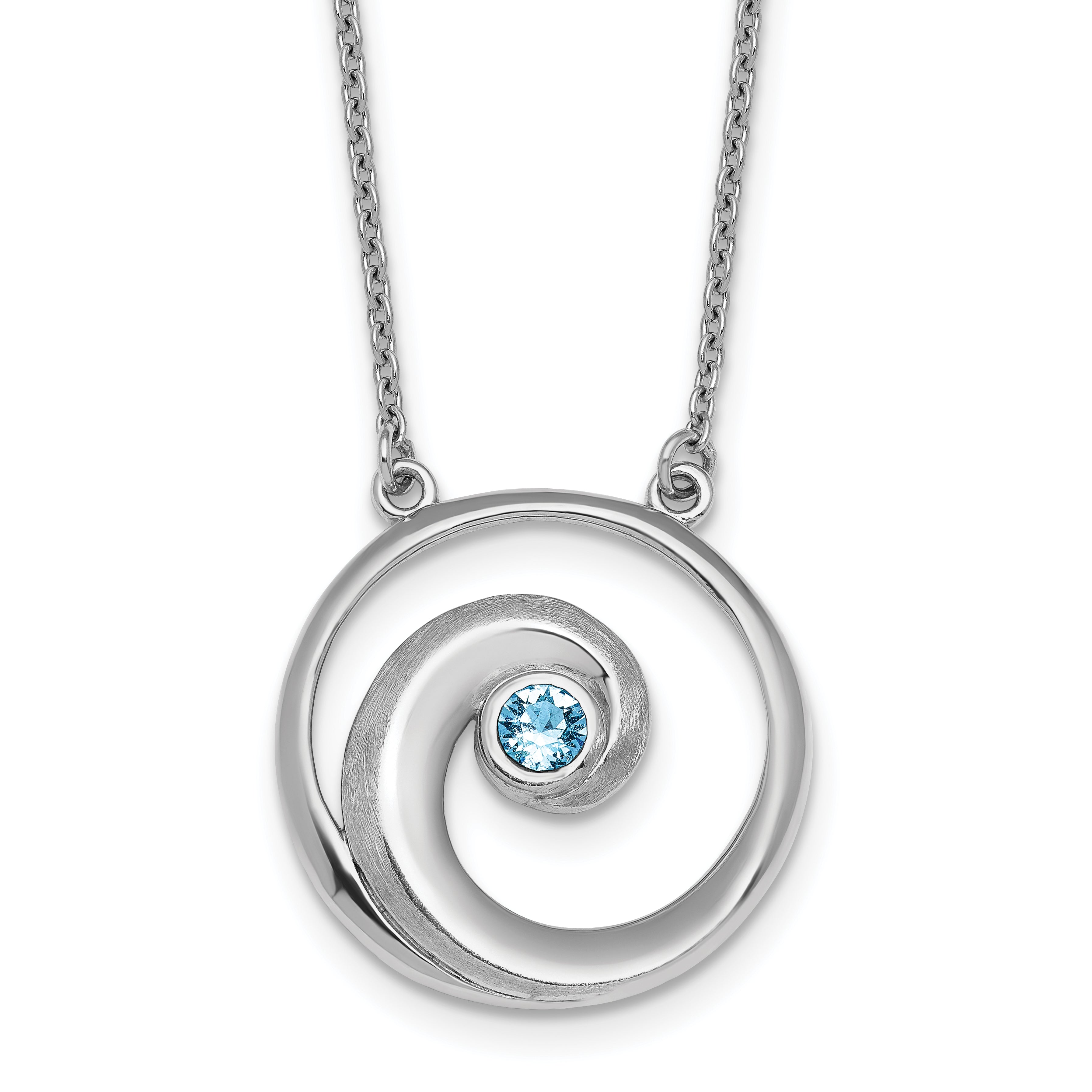 Sterling Silver Rhodium-Rhodium-Plated Polished Crystal Wave 16 inch with a 2 inch extention Necklace