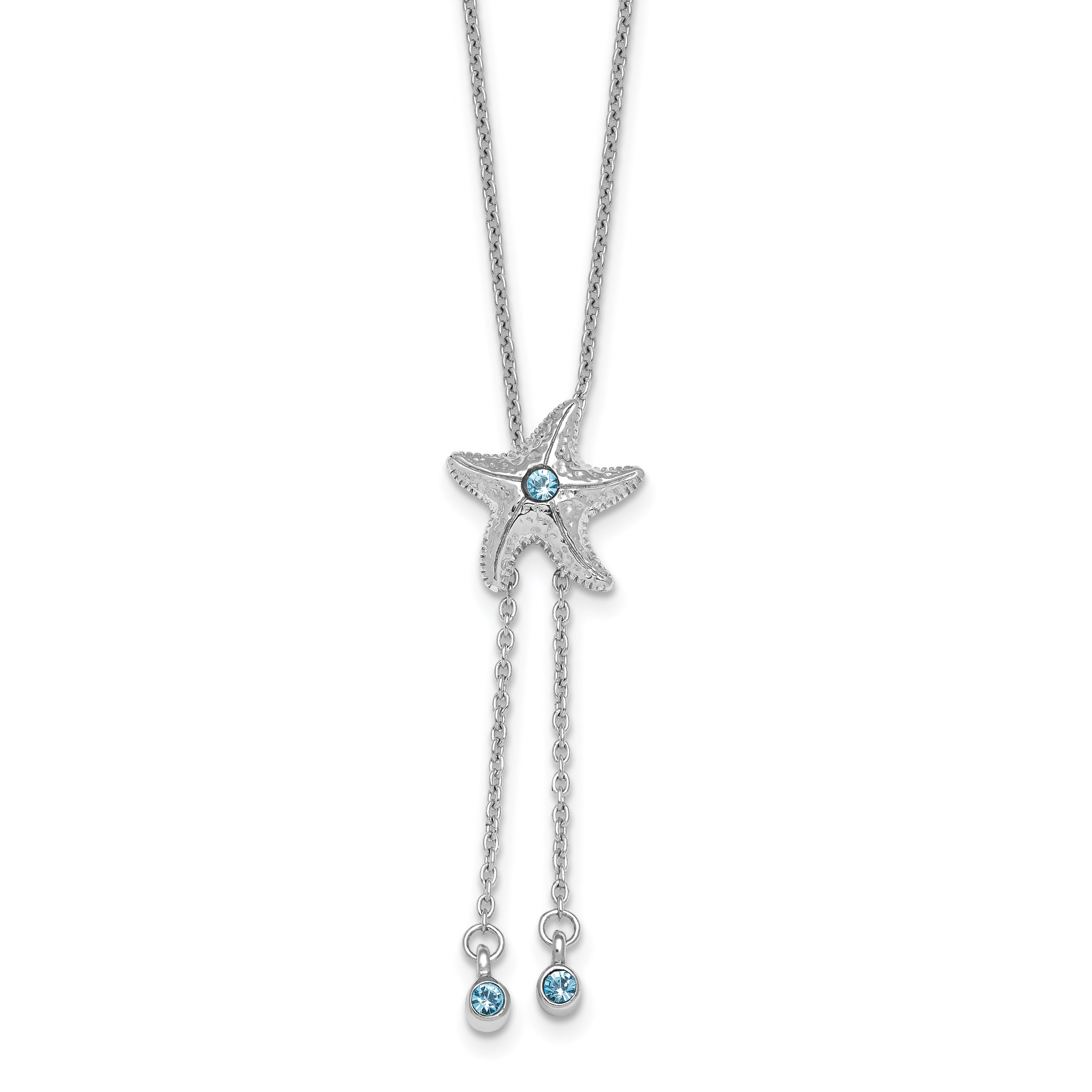 Sterling Silver Rhodium-Rhodium-Plated Polished and Textured Crystal Starfish Adjustable Necklace