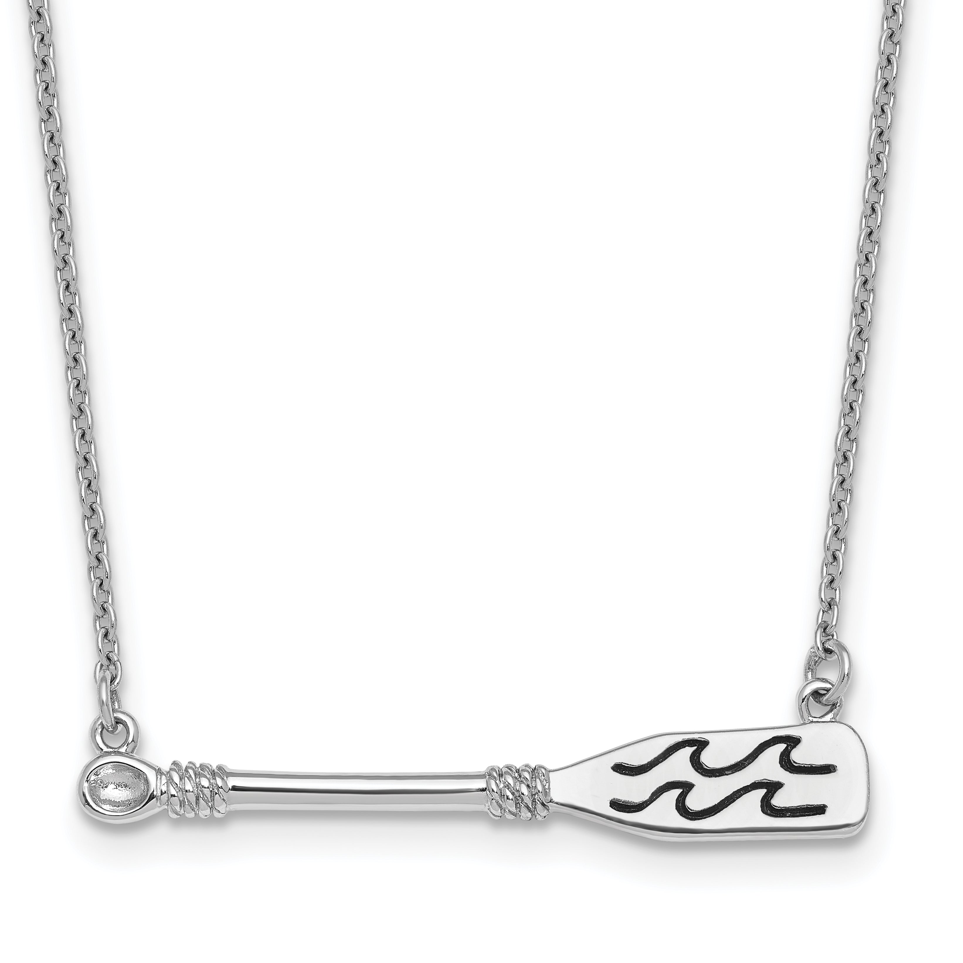 Sterling Silver Rhodium-Rhodium-Plated Polished & Antiqued Paddle 16 inch with a 2 inch extention Necklace