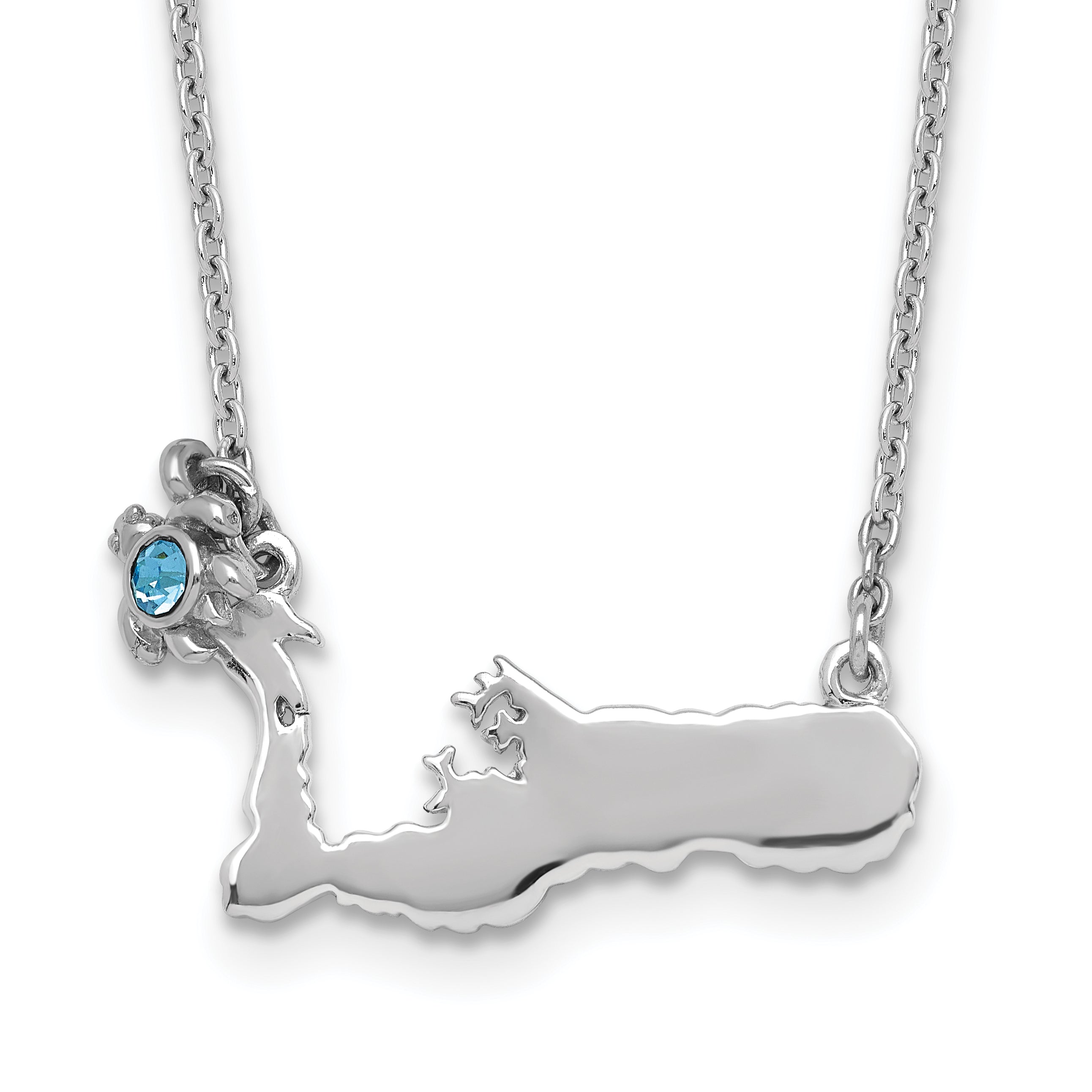 Sterling Silver Crystal Turtle Cayman Island 16 +1.75in Necklace
