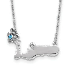 Sterling Silver Crystal Turtle Cayman Island 16 +1.75in Necklace