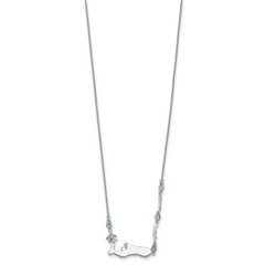 Sterling Silver Rhodium-Plated Polished Crystal Cayman Islands 16 inch with a 1 inch extention Necklace