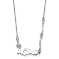 Sterling Silver Rhodium-Plated Polished Crystal Cayman Islands 16 inch with a 1 inch extention Necklace