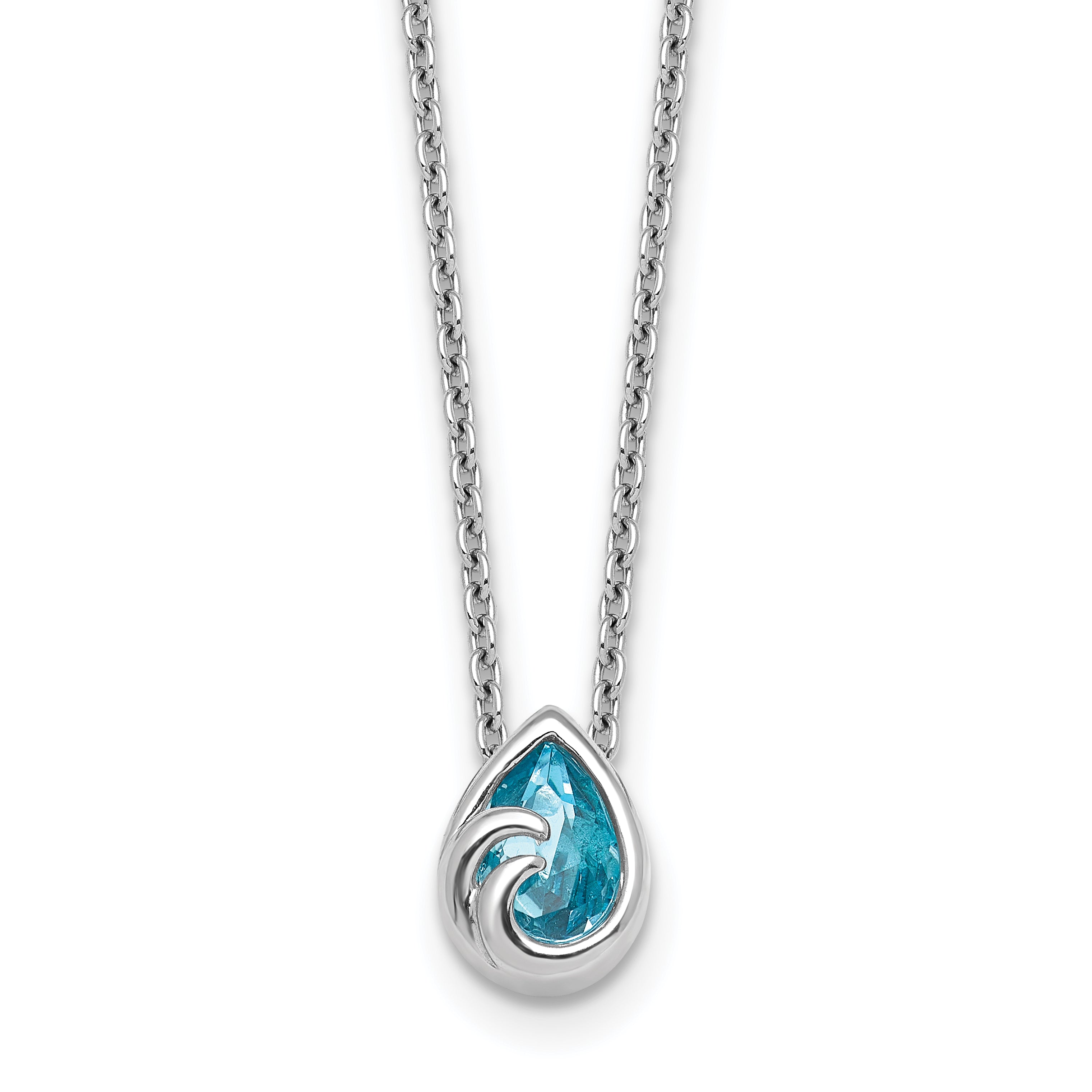 Sterling Silver Rhodium-Rhodium-Plated Polished Crystal Double Ocean Wave 16 inch with a 2 inch extention Necklace