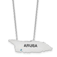 Sterling Silver Rhodium-Rhodium-Plated Aruba Map w/ Crystal 16 +2in Necklace