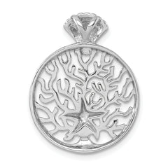 Sterling Silver Rhodium-plated Polished Starfish and Scallop Shell Reef Pendant