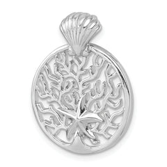 Sterling Silver Rhodium-plated Polished Starfish and Scallop Shell Reef Pendant