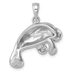 Sterling Silver Rhodium-Plated Medium Manatee Pendant