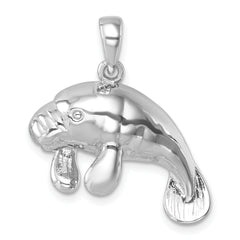 Sterling Silver Rhodium-Plated Medium Manatee Pendant