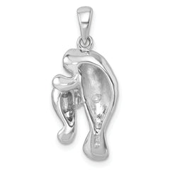 Sterling Silver Rhodium-plated Polished Manatee and Baby Pendant