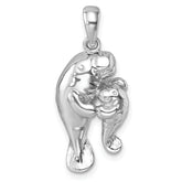Sterling Silver Rhodium-plated Polished Manatee and Baby Pendant