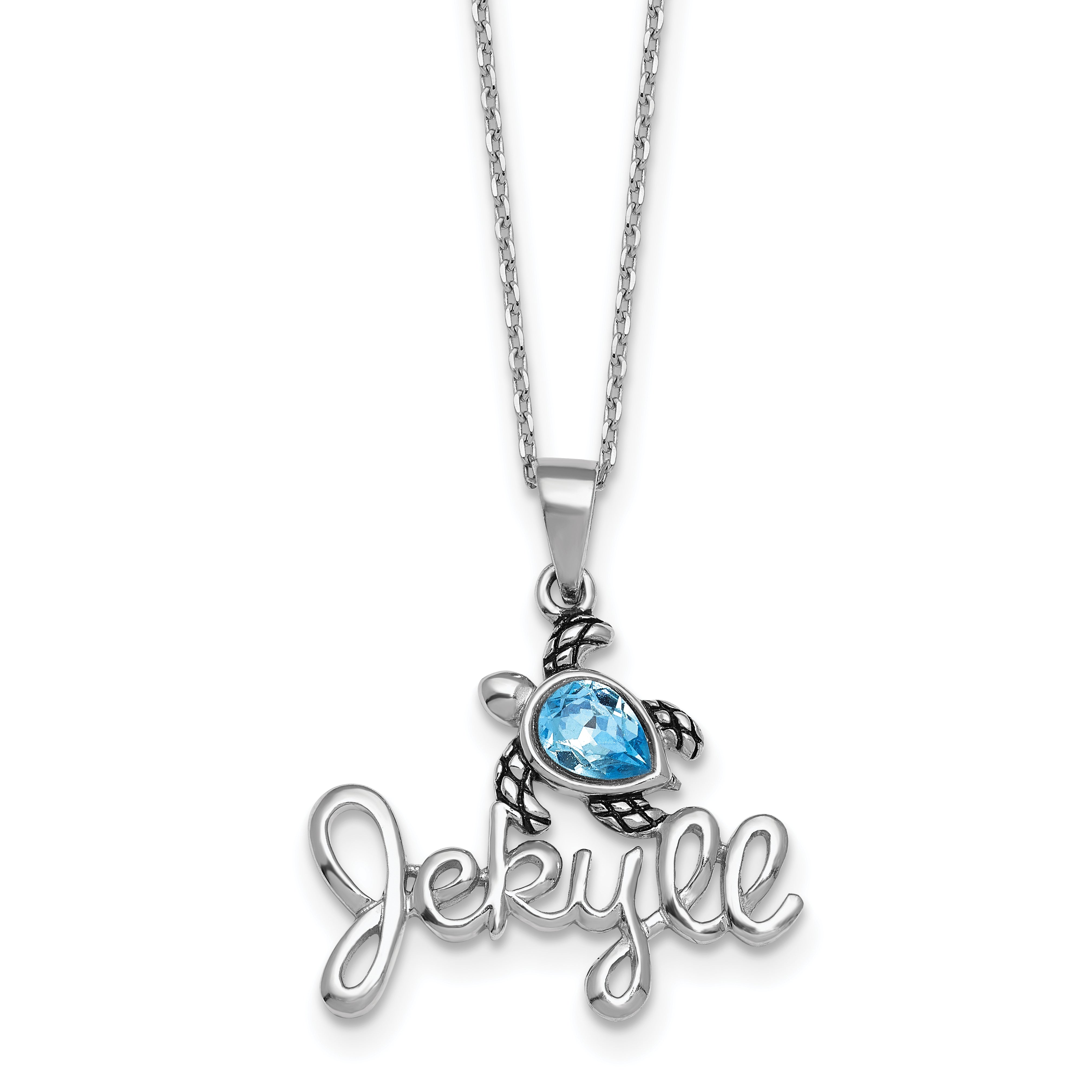 Sterling Silver Rhodium-Rhodium-Plated Blue Crystal Turtle 'Jekyll' 16 +2in Necklac
