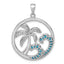 Wave & Palm Tree Pendant in Sterling Silver with Cubic Zirconia, 34mm - Sophia Jewelers